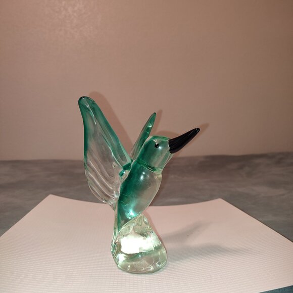 Glass Art Hummingbird Bird Colibri Teal Home Decor Office Vintage - Picture 2 of 11